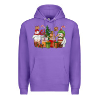 Purple christmas polar bear reindeer and snowman coffee c Premium Hoodie - CowGirlArtShop