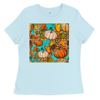 Baby Blue fall pumpkin seamless pattern Ladies Tee - BundleAndBundleShop