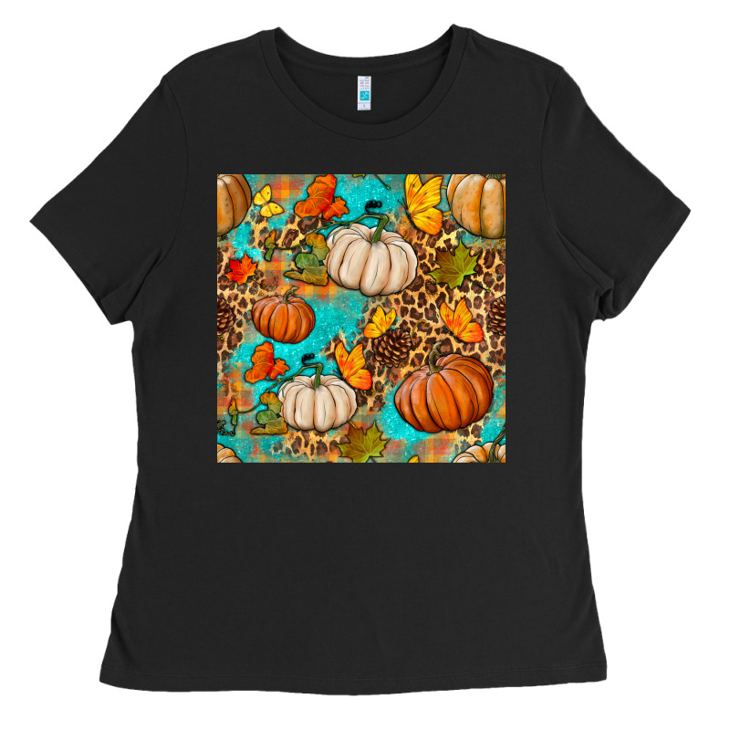 Fall Pumpkin Seamless Pattern Ladies Tee by BundleAndBundleShop | Teevron