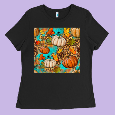Fall Pumpkin Seamless Pattern Ladies Tee Designed By Bundleandbundleshop