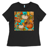 Black fall pumpkin seamless pattern Ladies Tee - BundleAndBundleShop
