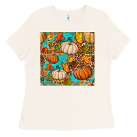 Bone fall pumpkin seamless pattern Ladies Tee - BundleAndBundleShop