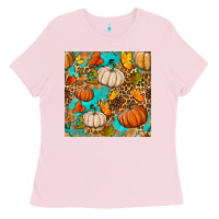 Bubblegum Pink fall pumpkin seamless pattern Ladies Tee - BundleAndBundleShop