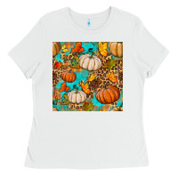 White fall pumpkin seamless pattern Ladies Tee - BundleAndBundleShop