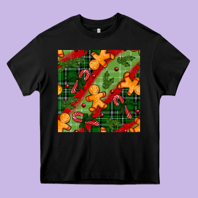 Christmas Gingerbread Man And Candy Cane Seamless Pattern Heavy Core Tee Designed By Bundleandbundleshop