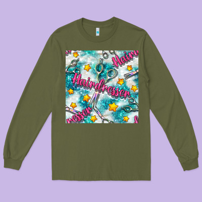 Hairdresser Scissor And Stars With Glitter Seamless Pattern Bbs Long Sleeve Tee Designed By Bundleandbundleshop