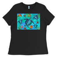 Black Turtle Seashells Starfish Ladies Tee - Artiststas