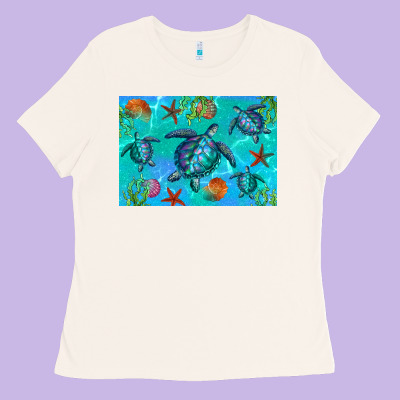 Turtle Seashells Starfish Ladies Tee Designed By Artiststas