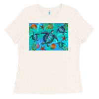 Bone Turtle Seashells Starfish Ladies Tee - Artiststas
