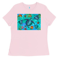 Bubblegum Pink Turtle Seashells Starfish Ladies Tee - Artiststas