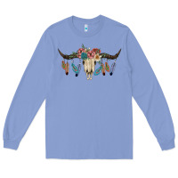 Colony Blue Texas Longhorn Bull Skull Long Sleeve Tee - JahusDesignShop