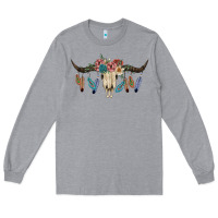Heather Grey Texas Longhorn Bull Skull Long Sleeve Tee - JahusDesignShop