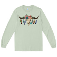 Matcha Texas Longhorn Bull Skull Long Sleeve Tee - JahusDesignShop