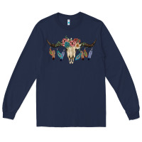 Navy Texas Longhorn Bull Skull Long Sleeve Tee - JahusDesignShop