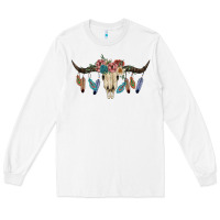 White Texas Longhorn Bull Skull Long Sleeve Tee - JahusDesignShop