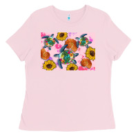 Bubblegum Pink Sunflowers Turtle Ladies Tee - Artiststas