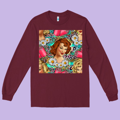 Hairdresser Western Girl And Hair Curler Seamless Pattern Bbs Long Sleeve Tee Designed By Bundleandbundleshop