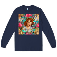 Navy Hairdresser Western Girl And Hair Curler Seamless Pattern Bbs Long Sleeve Tee - BundleAndBundleShop
