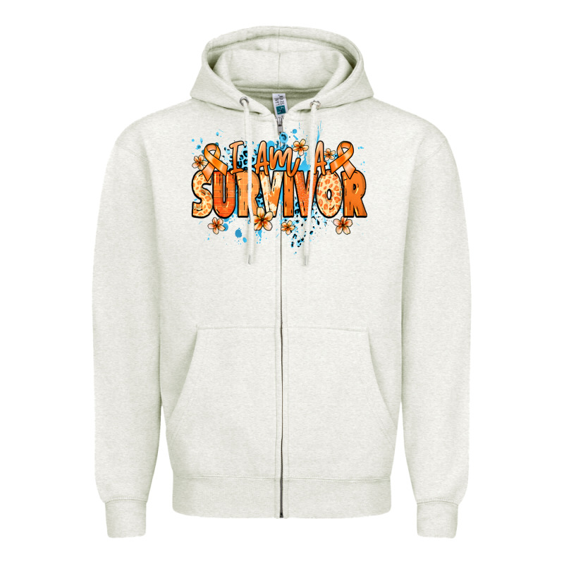 I Am A Survivor Orange Ribbon Kidney Cancer Zipper Hoodie by NancyCooperArtShop | Teevron