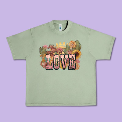 Love Horse Western Floral Urban Heavy Tee Designed By Nancycooperartshop