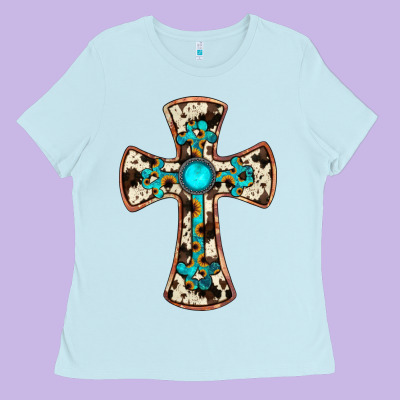 Cowhide Gemstone  Cross Ladies Tee Designed By Jahusdesignshop