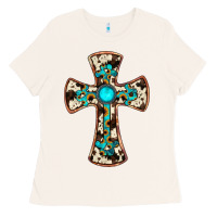 Bone cowhide gemstone  cross Ladies Tee - JahusDesignShop