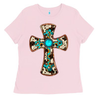 Bubblegum Pink cowhide gemstone  cross Ladies Tee - JahusDesignShop