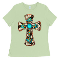 Matcha cowhide gemstone  cross Ladies Tee - JahusDesignShop