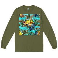 Army Green Lake Fish And Reeds With Leopard Seamless Pattern Bbs Long Sleeve Tee - BundleAndBundleShop