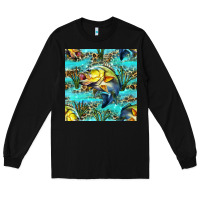 Black Lake Fish And Reeds With Leopard Seamless Pattern Bbs Long Sleeve Tee - BundleAndBundleShop
