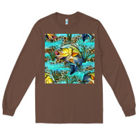 Chestnut Lake Fish And Reeds With Leopard Seamless Pattern Bbs Long Sleeve Tee - BundleAndBundleShop