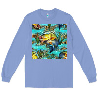 Colony Blue Lake Fish And Reeds With Leopard Seamless Pattern Bbs Long Sleeve Tee - BundleAndBundleShop