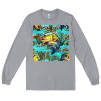 Heather Grey Lake Fish And Reeds With Leopard Seamless Pattern Bbs Long Sleeve Tee - BundleAndBundleShop