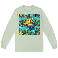 Matcha Lake Fish And Reeds With Leopard Seamless Pattern Bbs Long Sleeve Tee - BundleAndBundleShop
