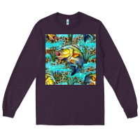 Plum Lake Fish And Reeds With Leopard Seamless Pattern Bbs Long Sleeve Tee - BundleAndBundleShop