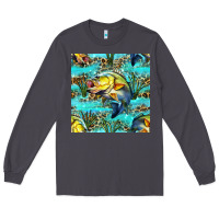 Smoke Lake Fish And Reeds With Leopard Seamless Pattern Bbs Long Sleeve Tee - BundleAndBundleShop