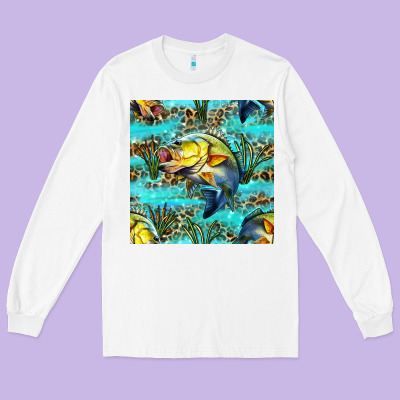Lake Fish And Reeds With Leopard Seamless Pattern Bbs Long Sleeve Tee Designed By Bundleandbundleshop