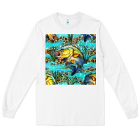 White Lake Fish And Reeds With Leopard Seamless Pattern Bbs Long Sleeve Tee - BundleAndBundleShop