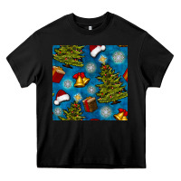 Black christmas trees and bells seamless pattern Heavy Core Tee - BundleAndBundleShop