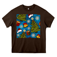 Chocolate Brown christmas trees and bells seamless pattern Heavy Core Tee - BundleAndBundleShop