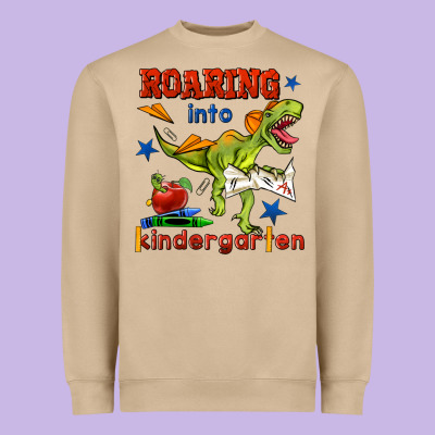 Roaring Into Kindergarten Heavyweight Sweatshirt Designed By Bundleandbundleshop