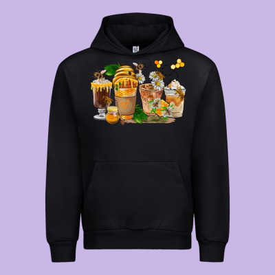 Honey Bee Coffee Cups Urban Hoodie Designed By Fadigitalartstudio