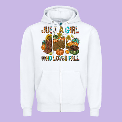 Just A Girl Who Loves Fall Zipper Hoodie Designed By Texasbilliewilder