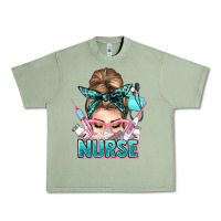 Oil Green nurse life messy bun Urban Heavy Tee - NancyCooperArtShop