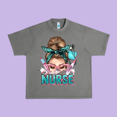 Nurse Life Messy Bun Urban Heavy Tee Designed By Nancycooperartshop