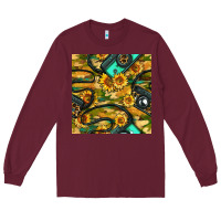 Burgundy Leopard Digital Camera And Sunflowers With Camouflage Seamless Pattern Long Sleeve Tee - BundleAndBundleShop