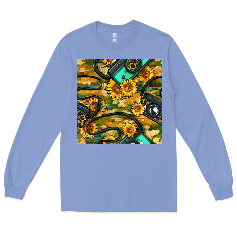 Leopard Digital Camera And Sunflowers With Camouflage Seamless Pattern Long Sleeve Tee by BundleAndBundleShop | Teevron