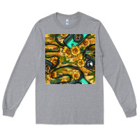 Heather Grey Leopard Digital Camera And Sunflowers With Camouflage Seamless Pattern Long Sleeve Tee - BundleAndBundleShop