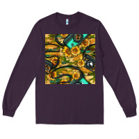 Plum Leopard Digital Camera And Sunflowers With Camouflage Seamless Pattern Long Sleeve Tee - BundleAndBundleShop