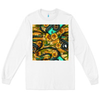 White Leopard Digital Camera And Sunflowers With Camouflage Seamless Pattern Long Sleeve Tee - BundleAndBundleShop